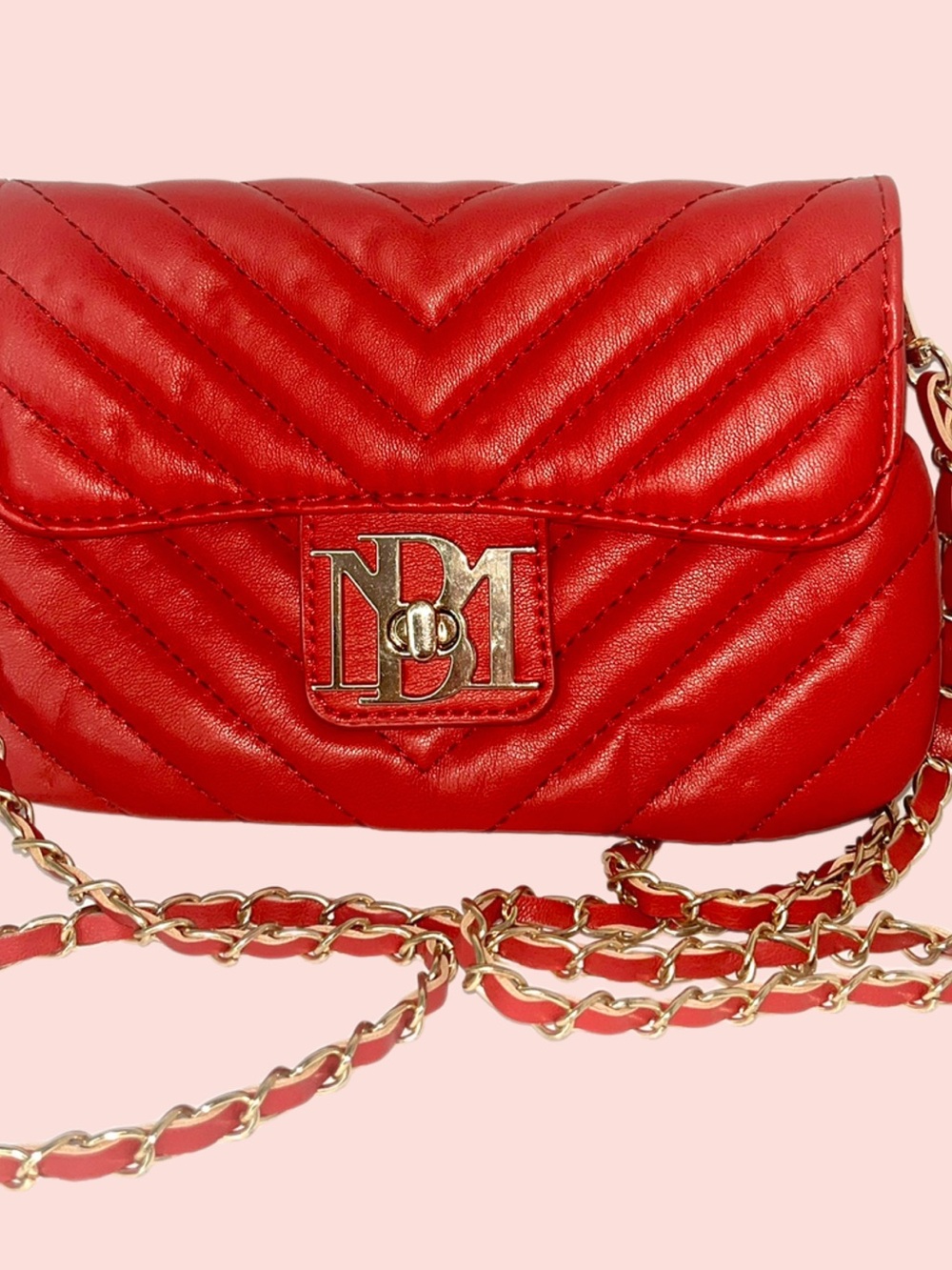 Badgley Mischka Red Quilted Chain Crossbody Bag